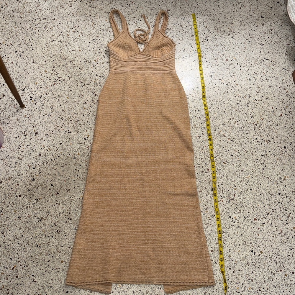 Torn by Ronny Kobo resort wear low back tan halter knit maxi dress m medium - Picture 9 of 12